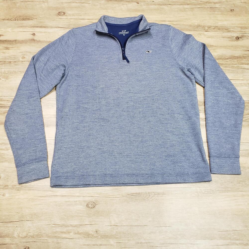 Vineyard Vines 1/4 Zip Sweatshirt Boys 18 Blue Mock Neck Knit Logo Pullover